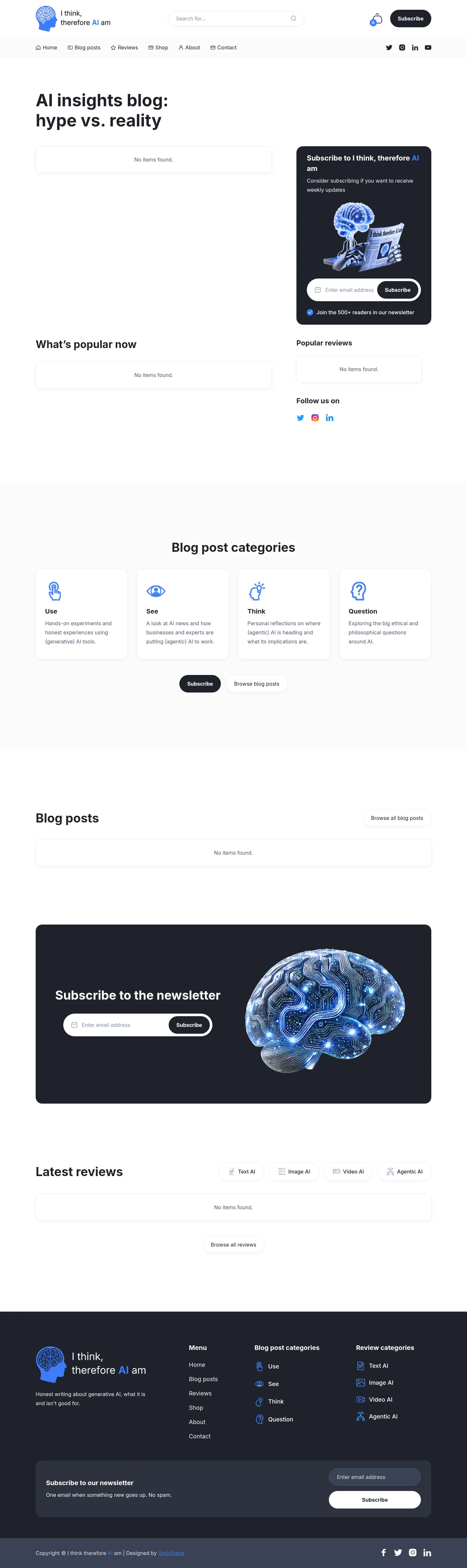 Screenshot van de website van I think therefore AI am