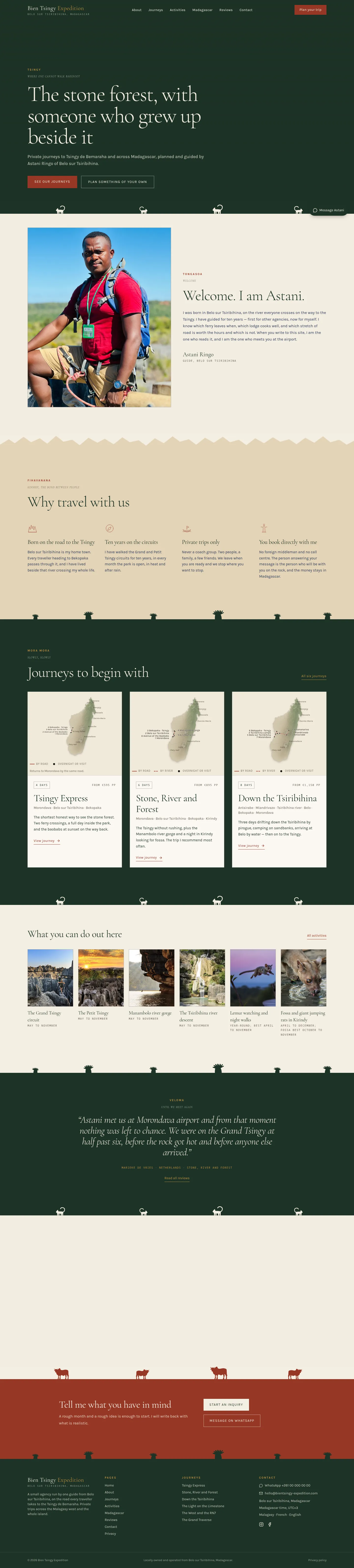 Screenshot van de website van Bien Tsingy Expedition
