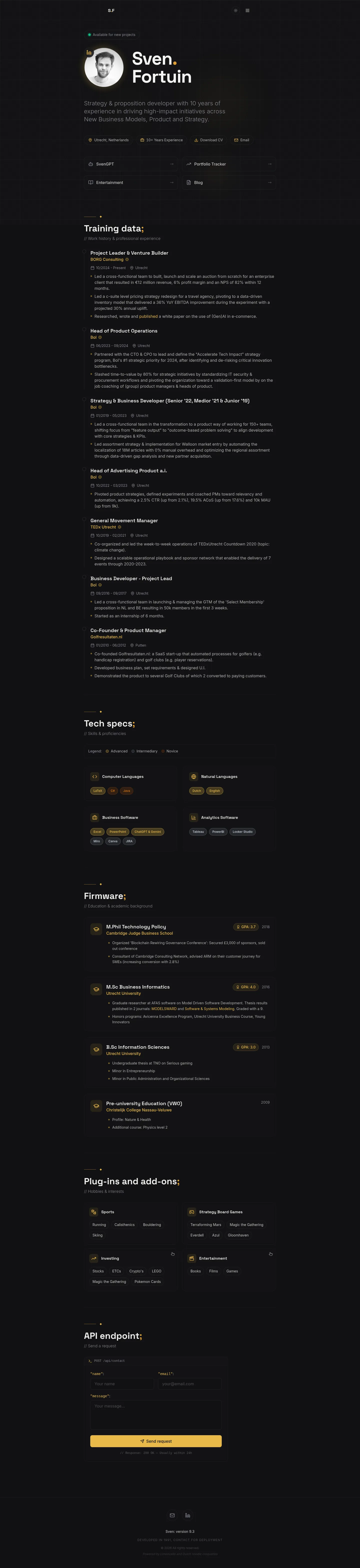 Screenshot van de website van OnlySvens.me